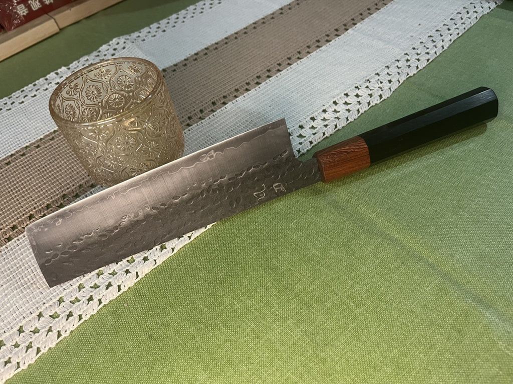 7" Nakiri Knife 9Cr18 Kurouchi Hammered Vegetable Cleaver Octagonal Wood Handle
