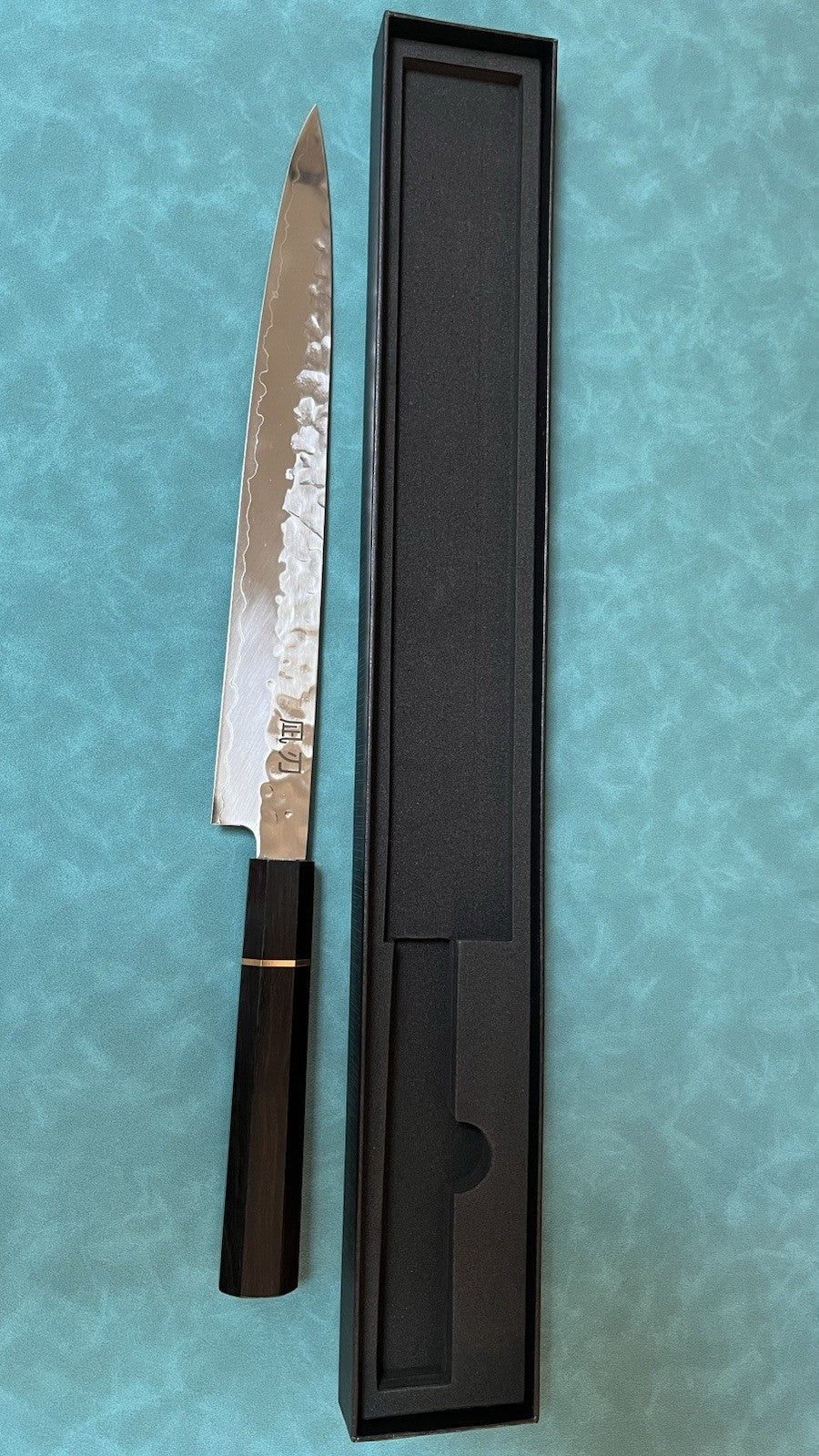 270mm 10.5in Sujihiki Slicing Knife 10Cr15 3-Layer Hammered Ebony Octagon Handle