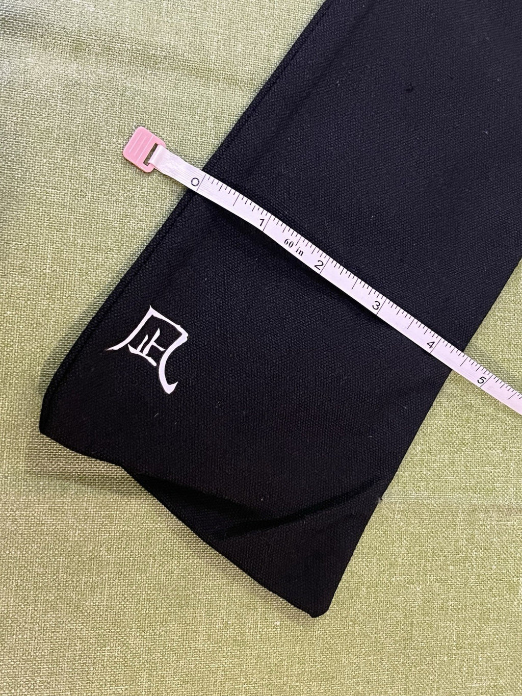 18" Black Canvas Drawstring Pouch Sheath - Japanese Character '凪'