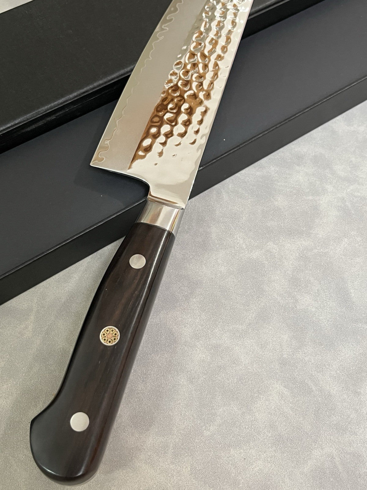 240mm 9.5in Gyuto Chef Knife Stainless Steel Hammered Tsuchime Ebony Wood Handle