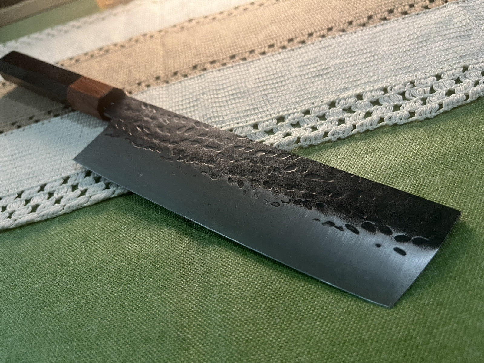 7" Nakiri Knife 9Cr18 Kurouchi Hammered Vegetable Cleaver Octagonal Wood Handle