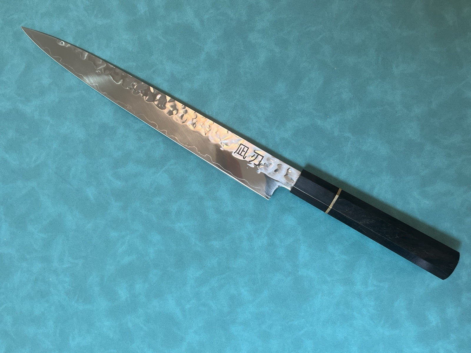 10.5 In 270mm Sujihiki Slicer Knife Hammered 10Cr Stainless Ebony Wa Handle Saya
