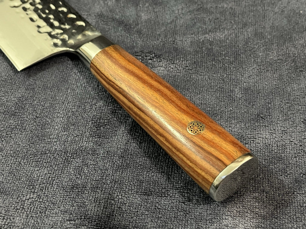 7" Hand Forged Nakiri Knife 9Cr18MoV Steel Cleaver Vegetable Slicer Hammered Fin