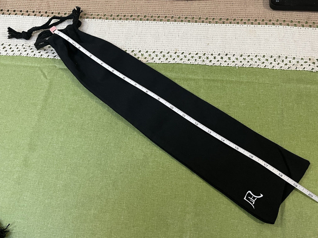 18" Black Canvas Drawstring Pouch Sheath - Japanese Character '凪'