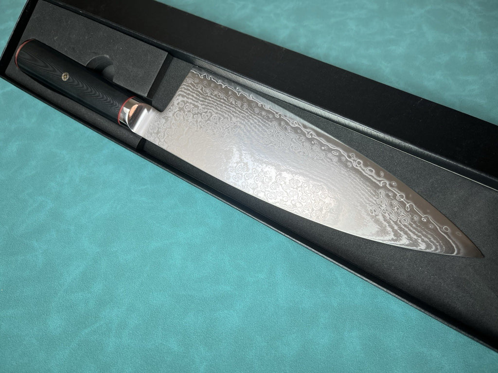 8" 200mm S35VN Powder Steel Damascus Wide Gyuto Chef Knife G10 Mosaic Pin