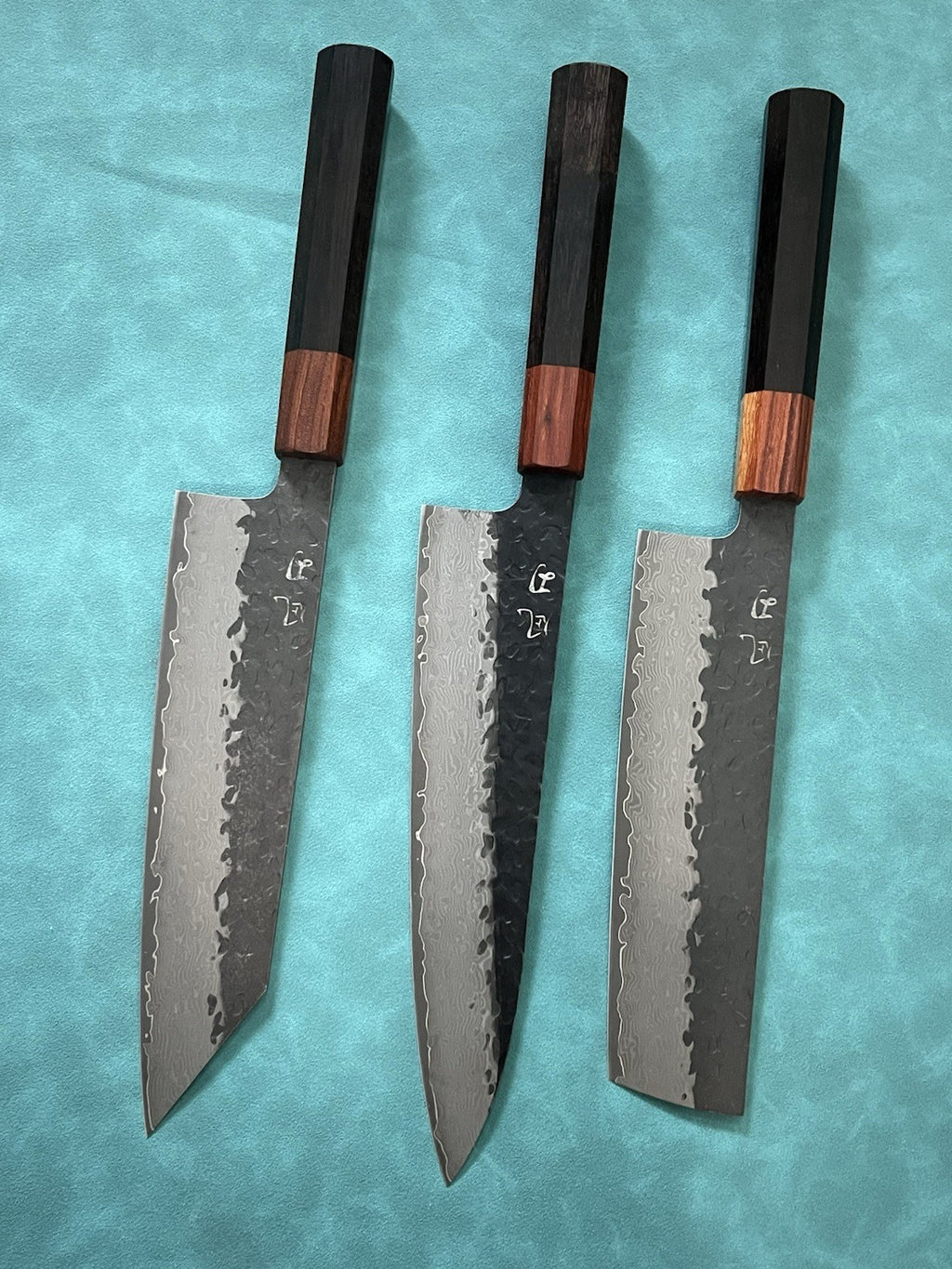 3pc VG10 Damascus Knife Set 8" Kiritsuke 8" Gyuto 7" Nakiri Hammered Chef Knives