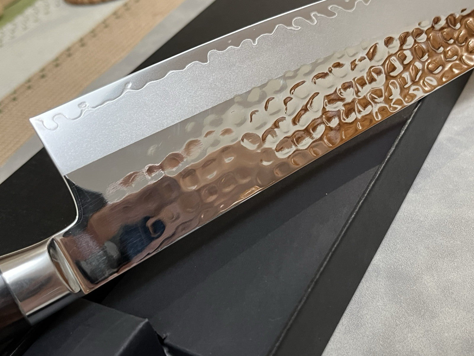 240mm 9.5in Gyuto Chef Knife Stainless Steel Hammered Tsuchime Ebony Wood Handle
