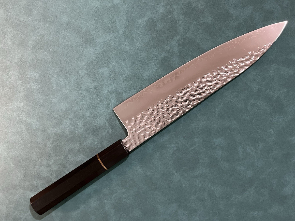NAGIBA 240mm 9.5 Inch Gyuto Chef Knife Extra Wide 10Cr15 Hammered Ebony Handle