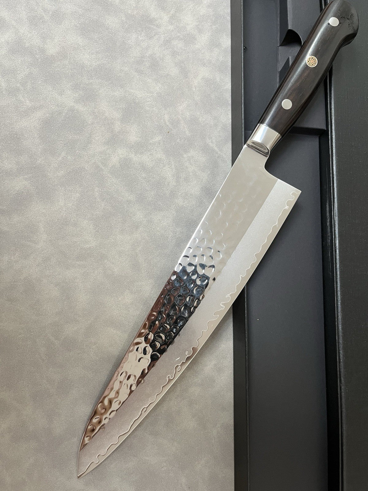 240mm 9.5in Gyuto Chef Knife Stainless Steel Hammered Tsuchime Ebony Wood Handle