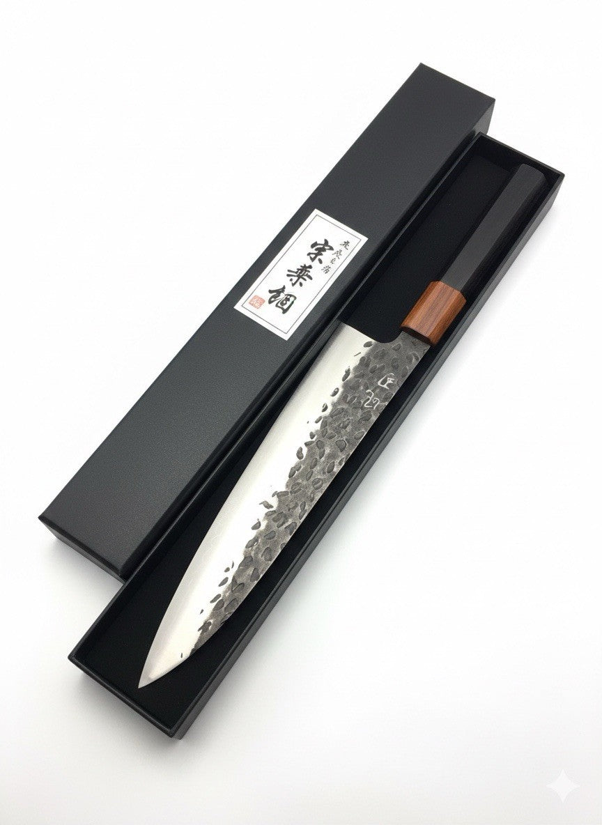 8" 210mm Gyuto Chef Knife 9Cr18MoV Hammered Tsuchime Wood Octagonal Wa Handle