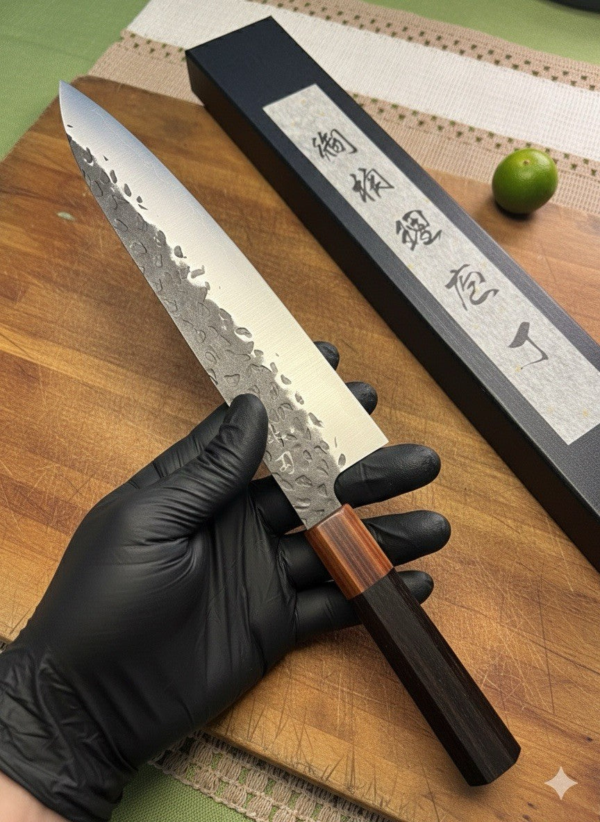 8" 210mm Gyuto Chef Knife 9Cr18MoV Hammered Tsuchime Wood Octagonal Wa Handle