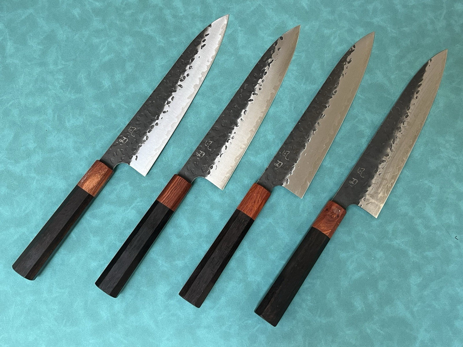 NAGIBA 4 PCS Gyuto Chef Knife 210mm 8" 9Cr Kurouchi Hammered Wood Handle