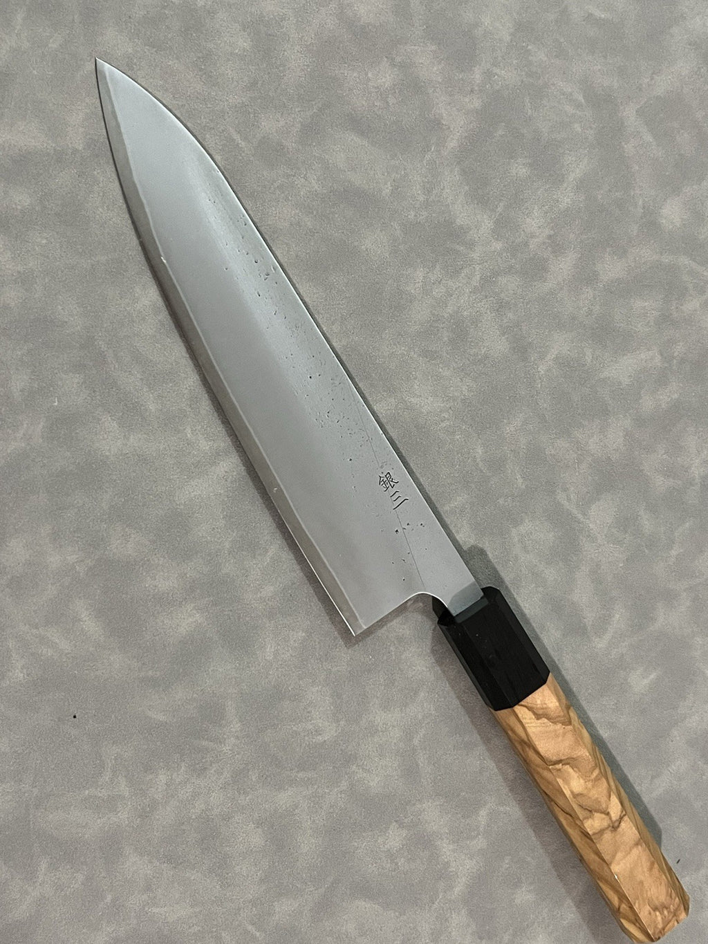 210mm 8" Gyuto Chef Knife Stainless Steel Nashiji Olive Wood Octagonal w/ Saya