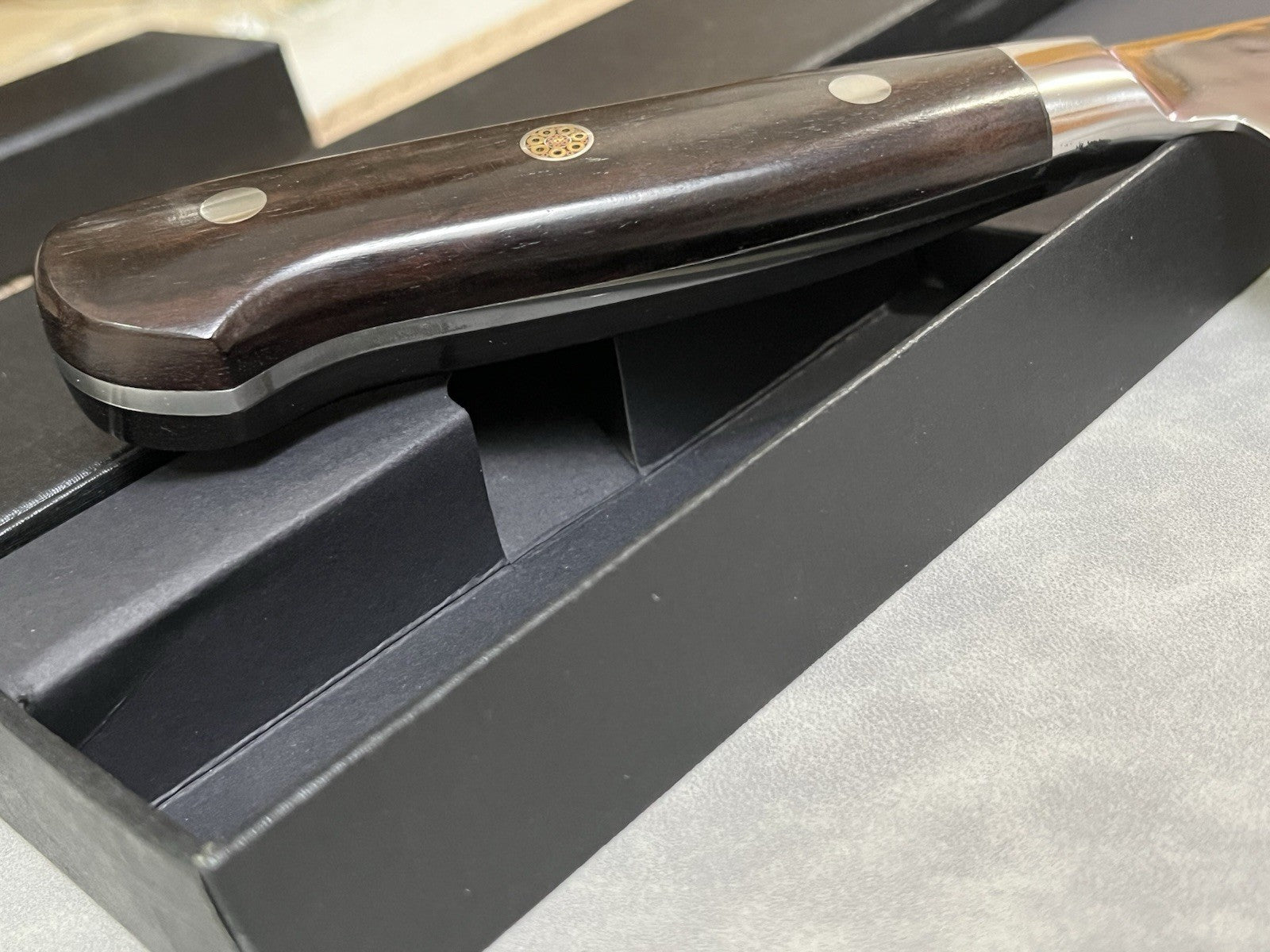 240mm 9.5in Gyuto Chef Knife Stainless Steel Hammered Tsuchime Ebony Wood Handle