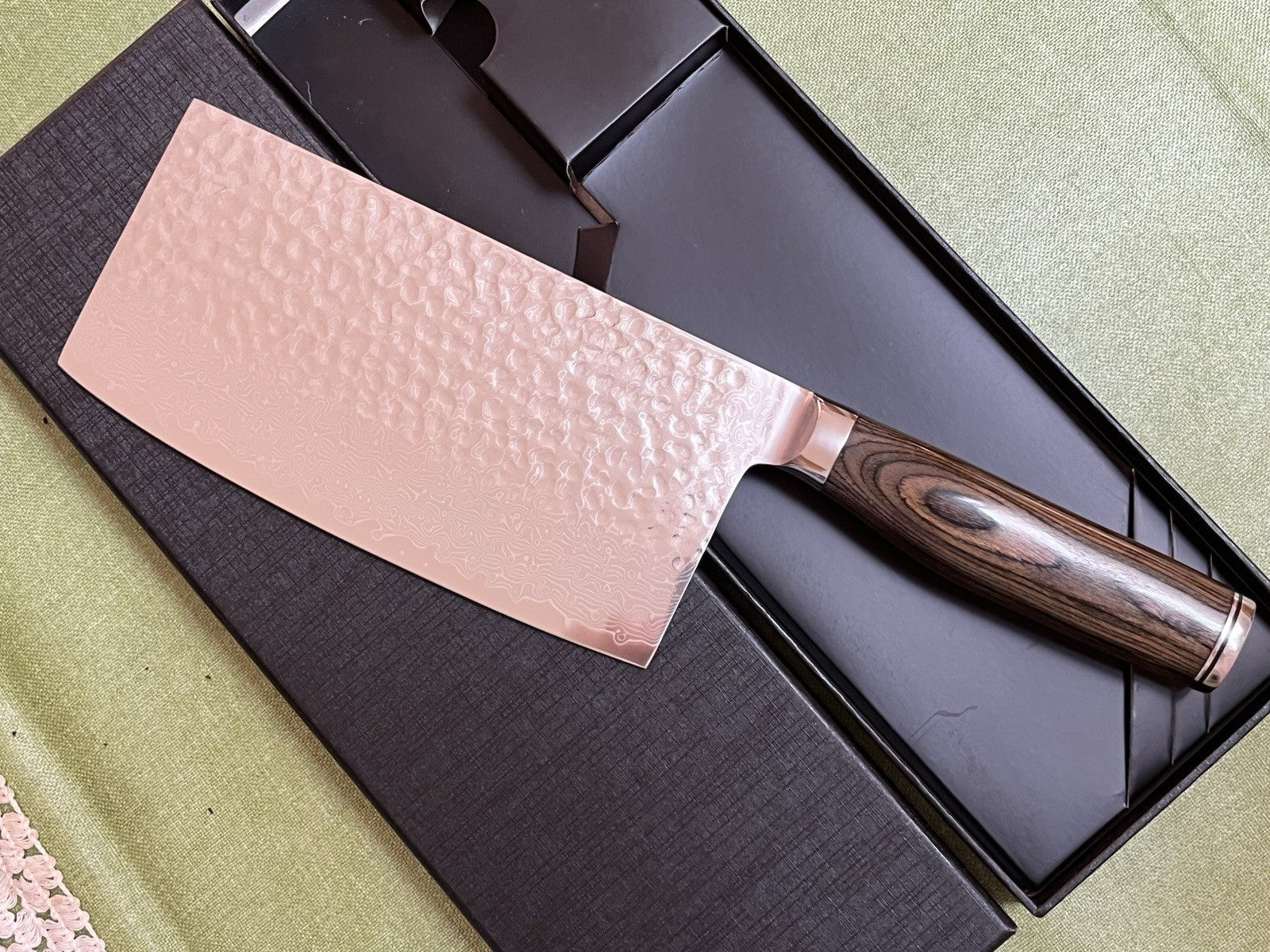 7 inch Chinese Chef Knife Cleaver Hammered Stainless Vegetable Meat Wood Handle