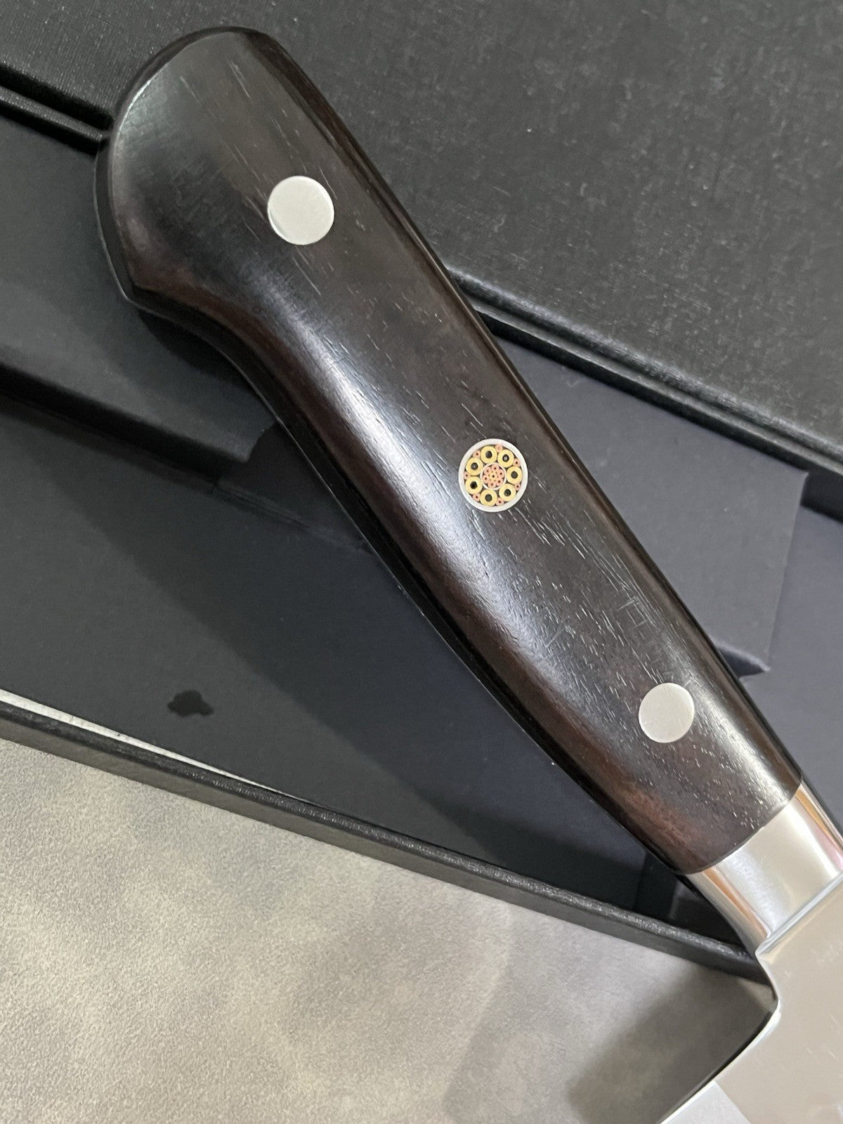 240mm 9.5in Gyuto Chef Knife Stainless Steel Hammered Tsuchime Ebony Wood Handle