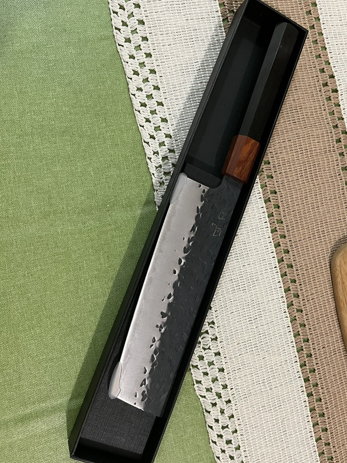 7" Nakiri Knife 9Cr18 Kurouchi Hammered Vegetable Cleaver Octagonal Wood Handle