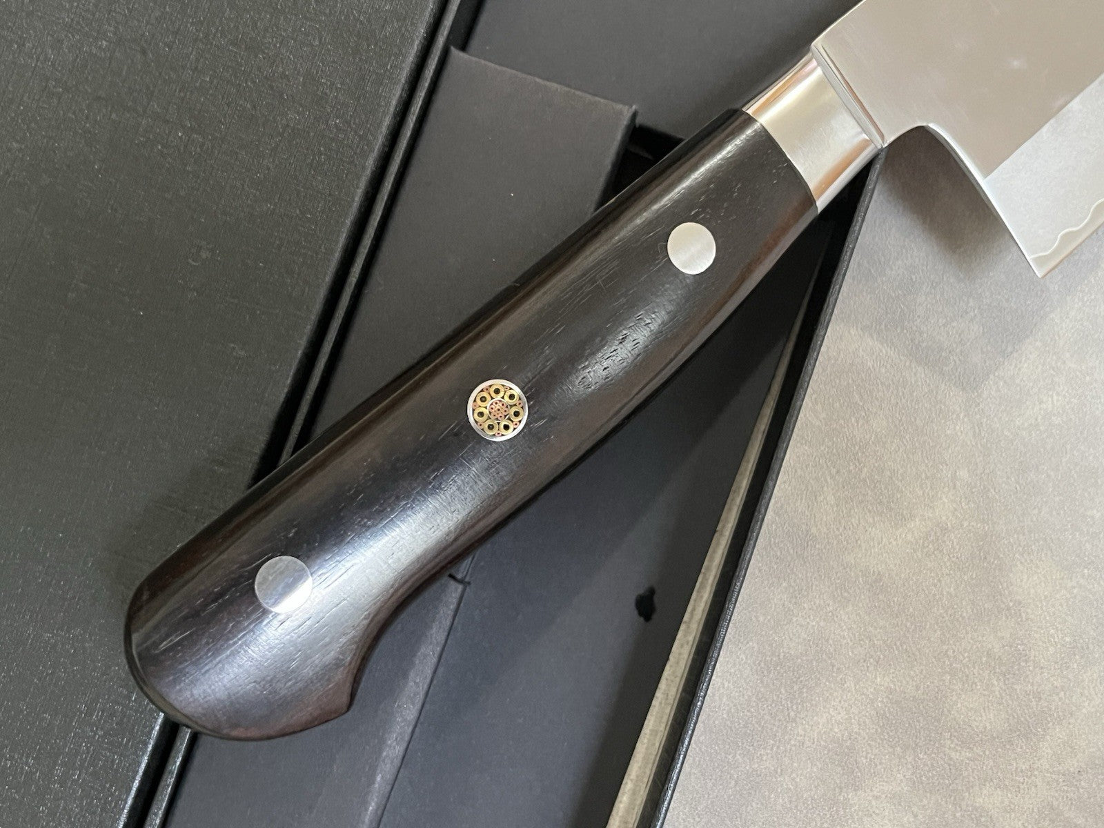 240mm 9.5in Gyuto Chef Knife Stainless Steel Hammered Tsuchime Ebony Wood Handle