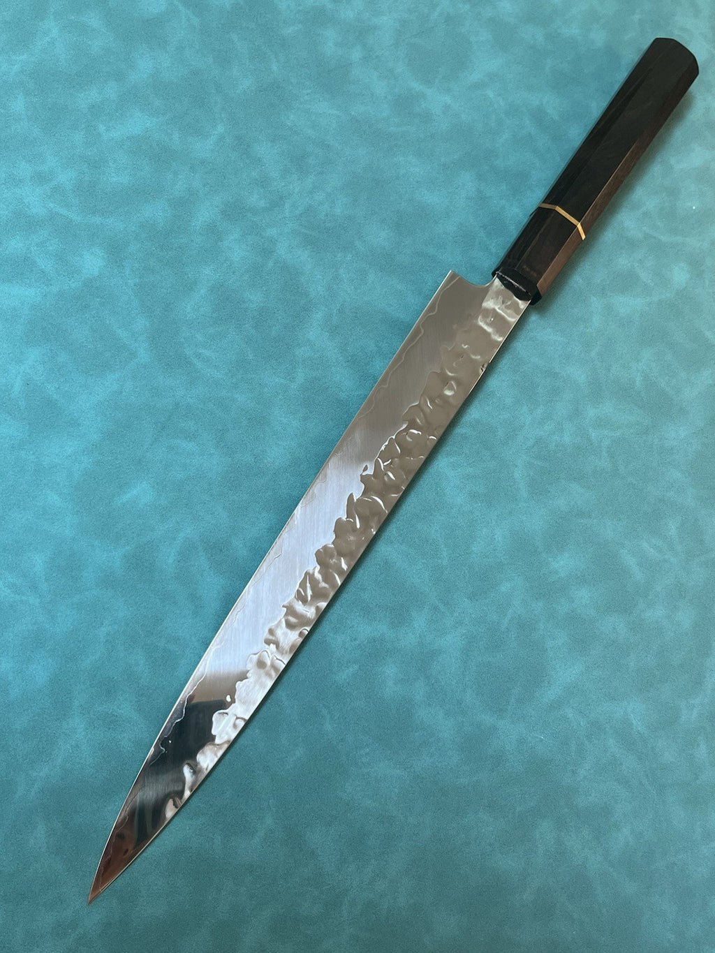 10.5 In 270mm Sujihiki Slicer Knife Hammered 10Cr Stainless Ebony Wa Handle Saya