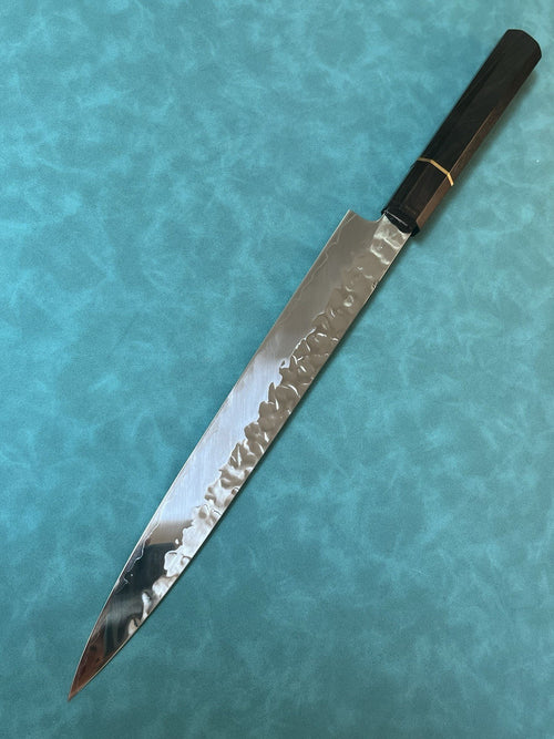 10.5 In 270mm Sujihiki Slicer Knife Hammered 10Cr Stainless Ebony Wa Handle Saya