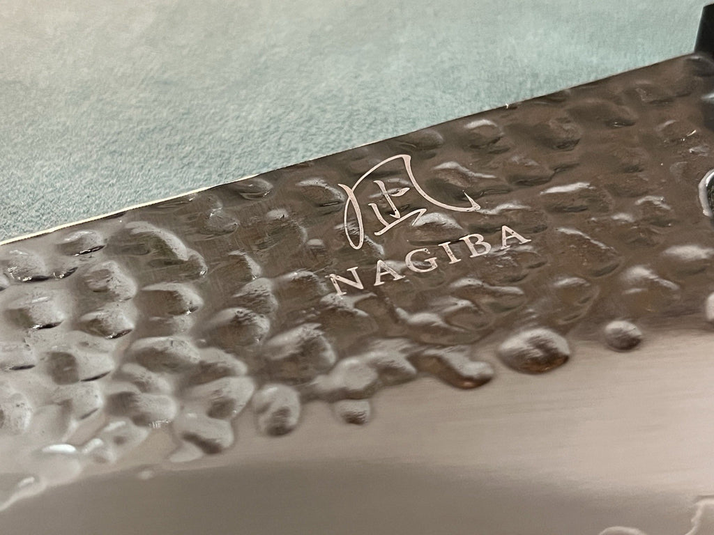 NAGIBA 240mm 9.5 Inch Gyuto Chef Knife Extra Wide 10Cr15 Hammered Ebony Handle