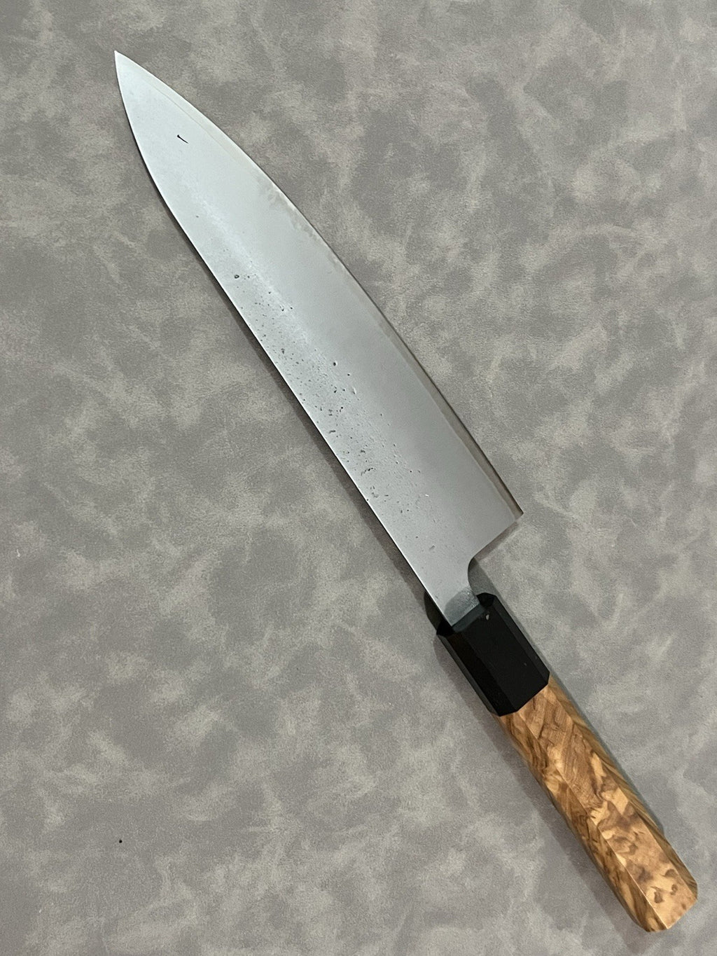 210mm 8" Gyuto Chef Knife Stainless Steel Nashiji Olive Wood Octagonal w/ Saya