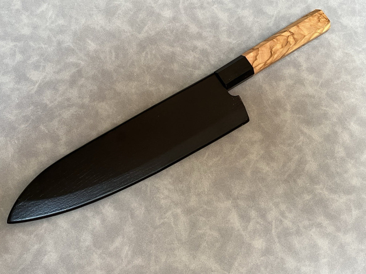 210mm 8" Gyuto Chef Knife Stainless Steel Nashiji Olive Wood Octagonal w/ Saya
