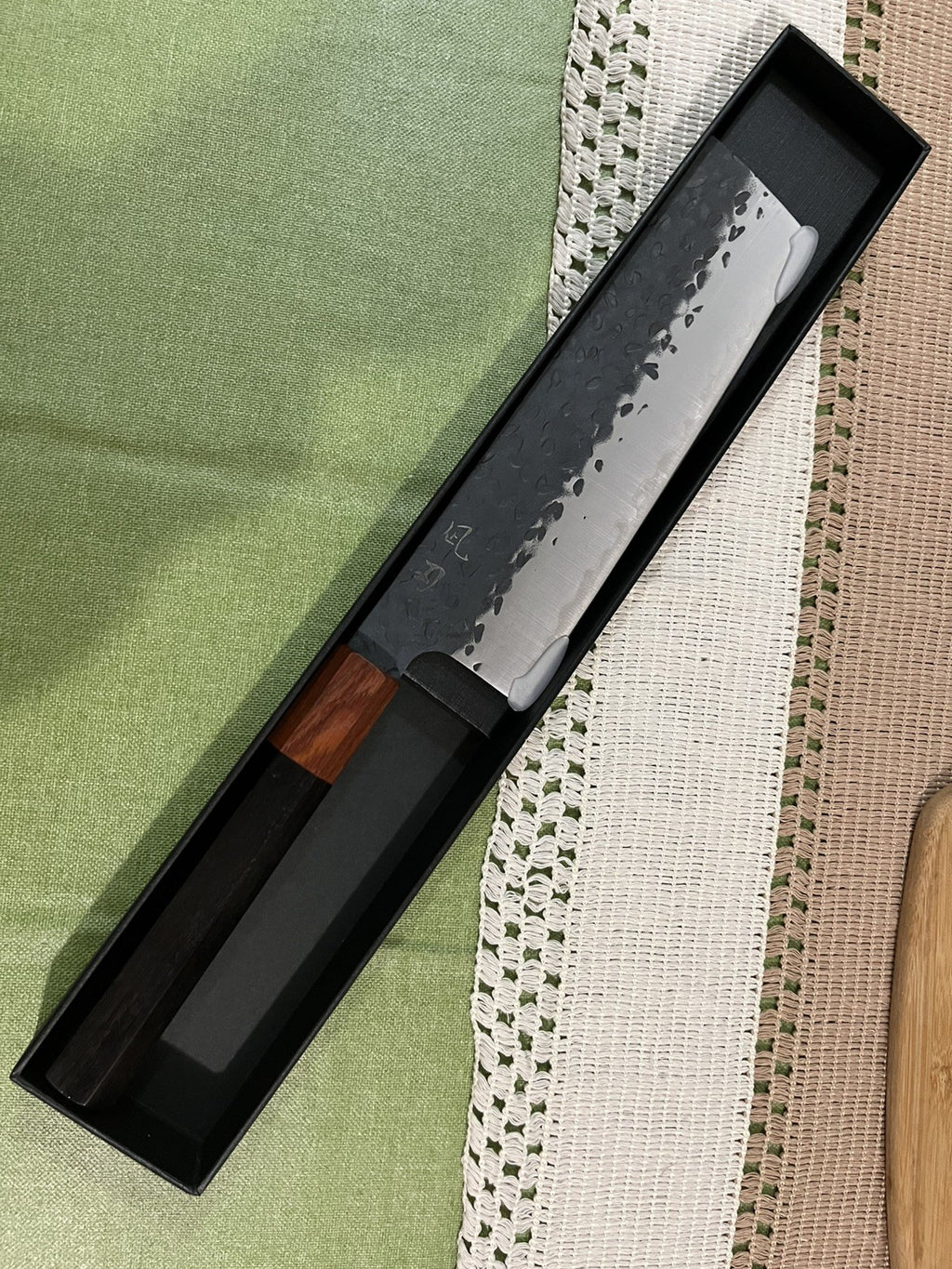 7" Nakiri Knife 9Cr18 Kurouchi Hammered Vegetable Cleaver Octagonal Wood Handle