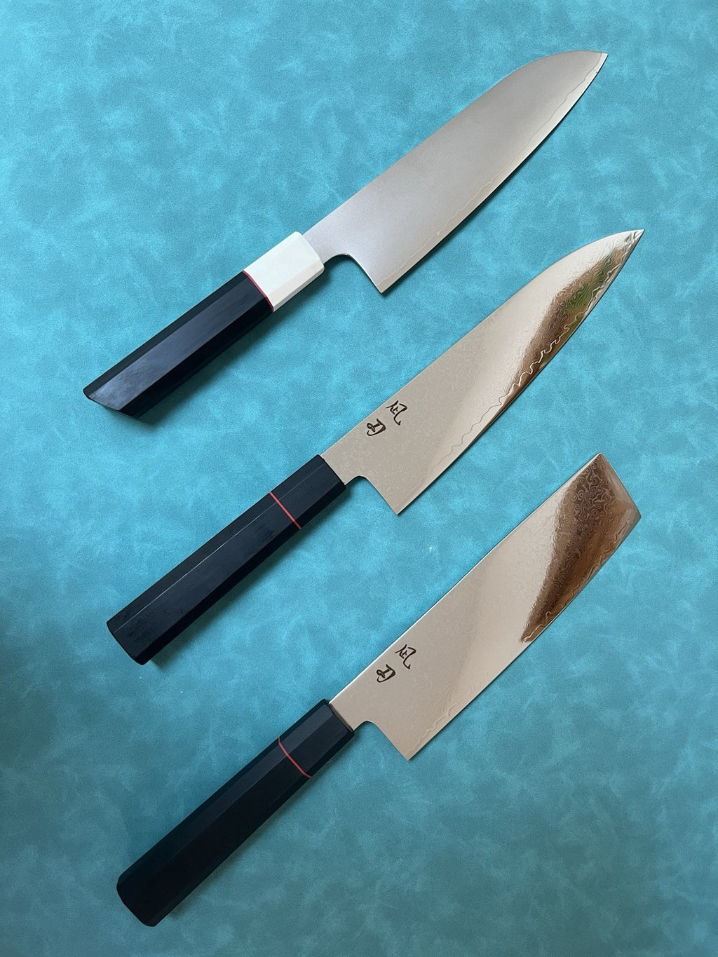 Japanese-Style Damascus Knife Set 3PC 8" Gyuto 7" Nakiri 180mm Santoku 9Cr Core