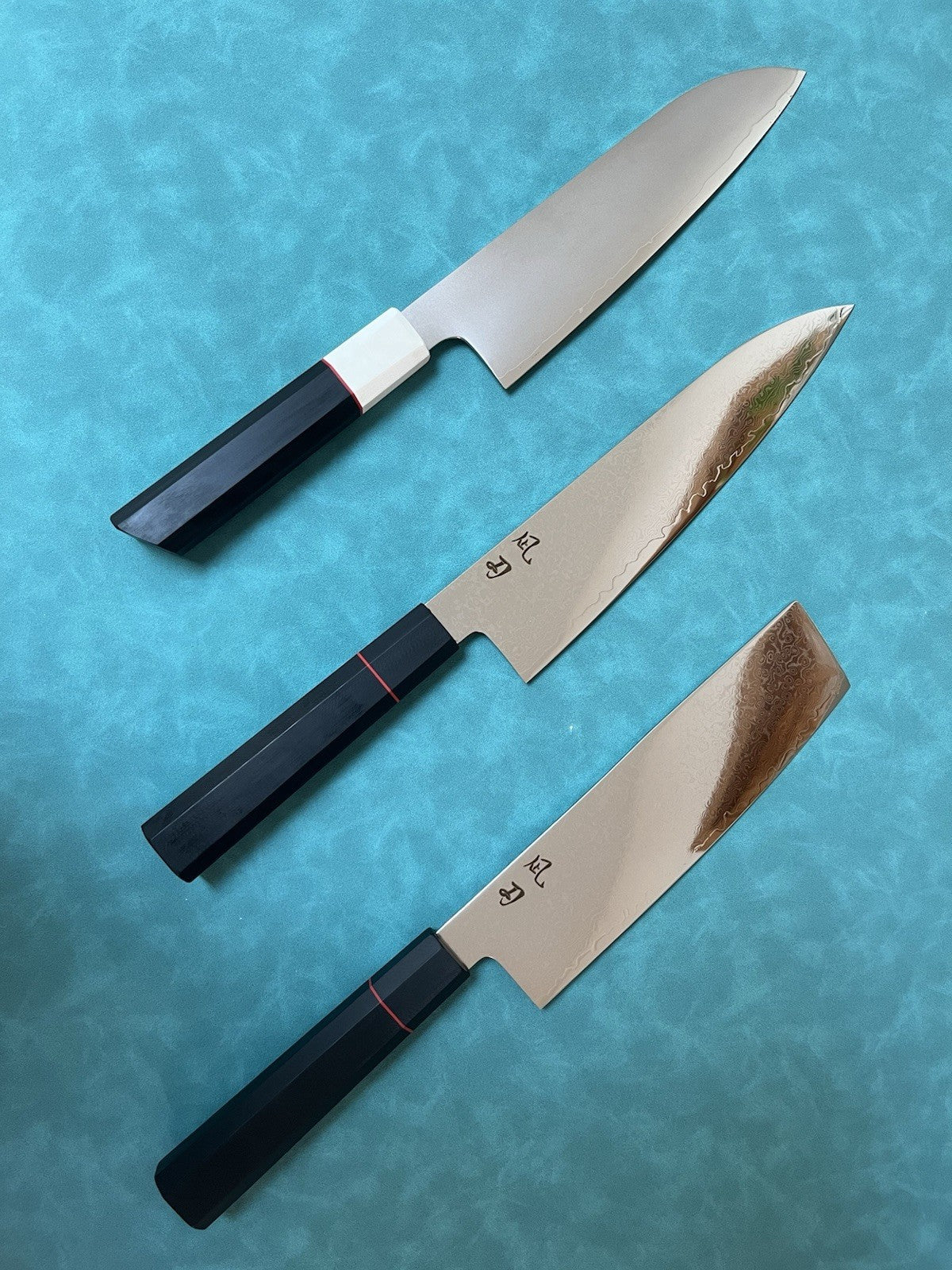 Japanese-Style Damascus Knife Set 3PC 8" Gyuto 7" Nakiri 180mm Santoku 9Cr Core