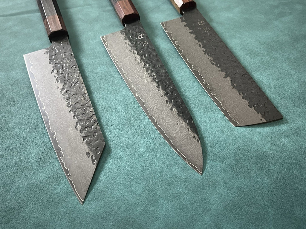3pc VG10 Damascus Knife Set 8" Kiritsuke 8" Gyuto 7" Nakiri Hammered Chef Knives