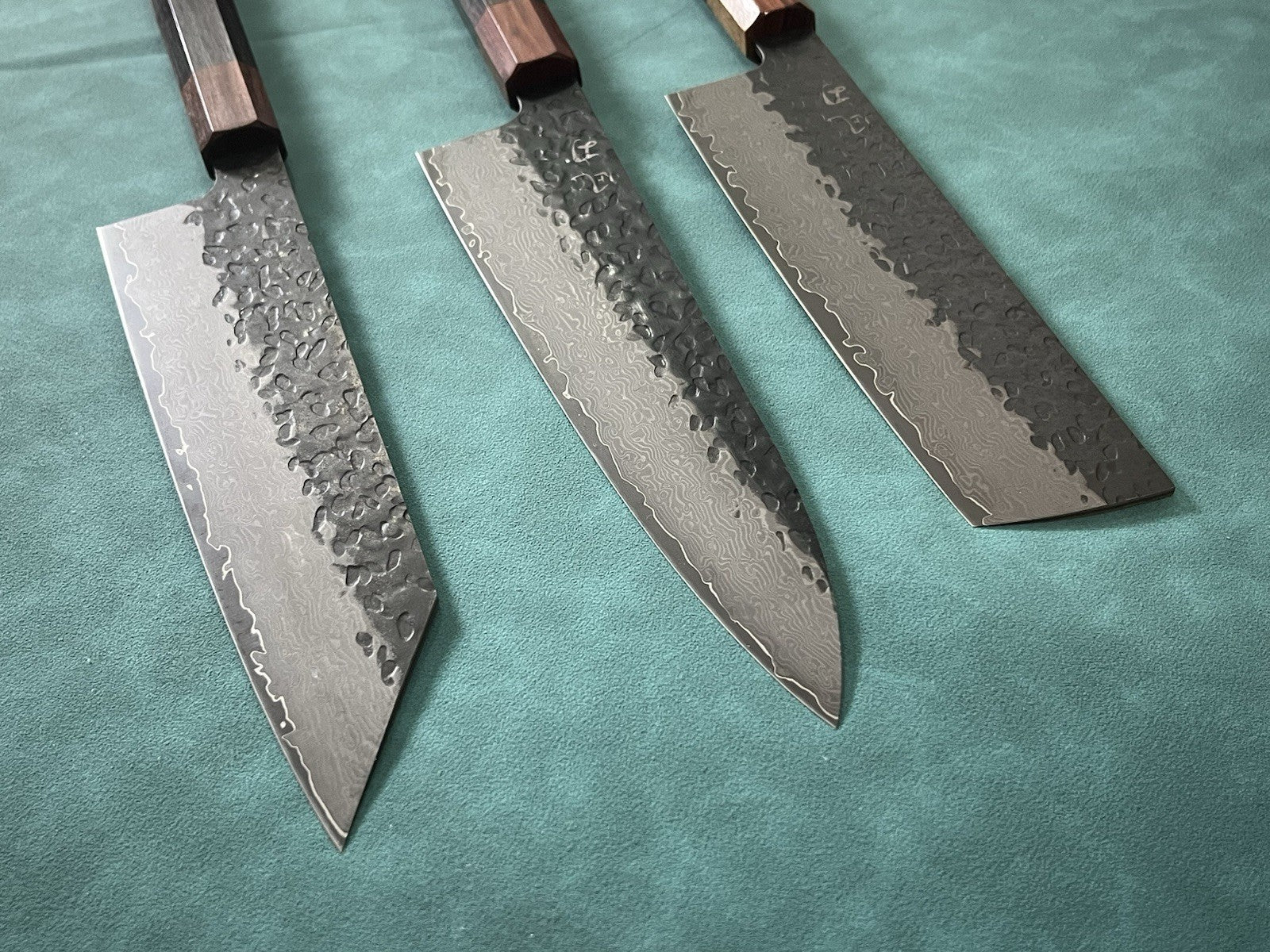 3pc VG10 Damascus Knife Set 8" Kiritsuke 8" Gyuto 7" Nakiri Hammered Chef Knives