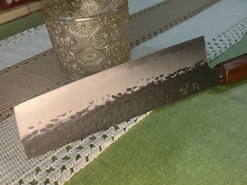 7" Nakiri Knife 9Cr18 Kurouchi Hammered Vegetable Cleaver Octagonal Wood Handle