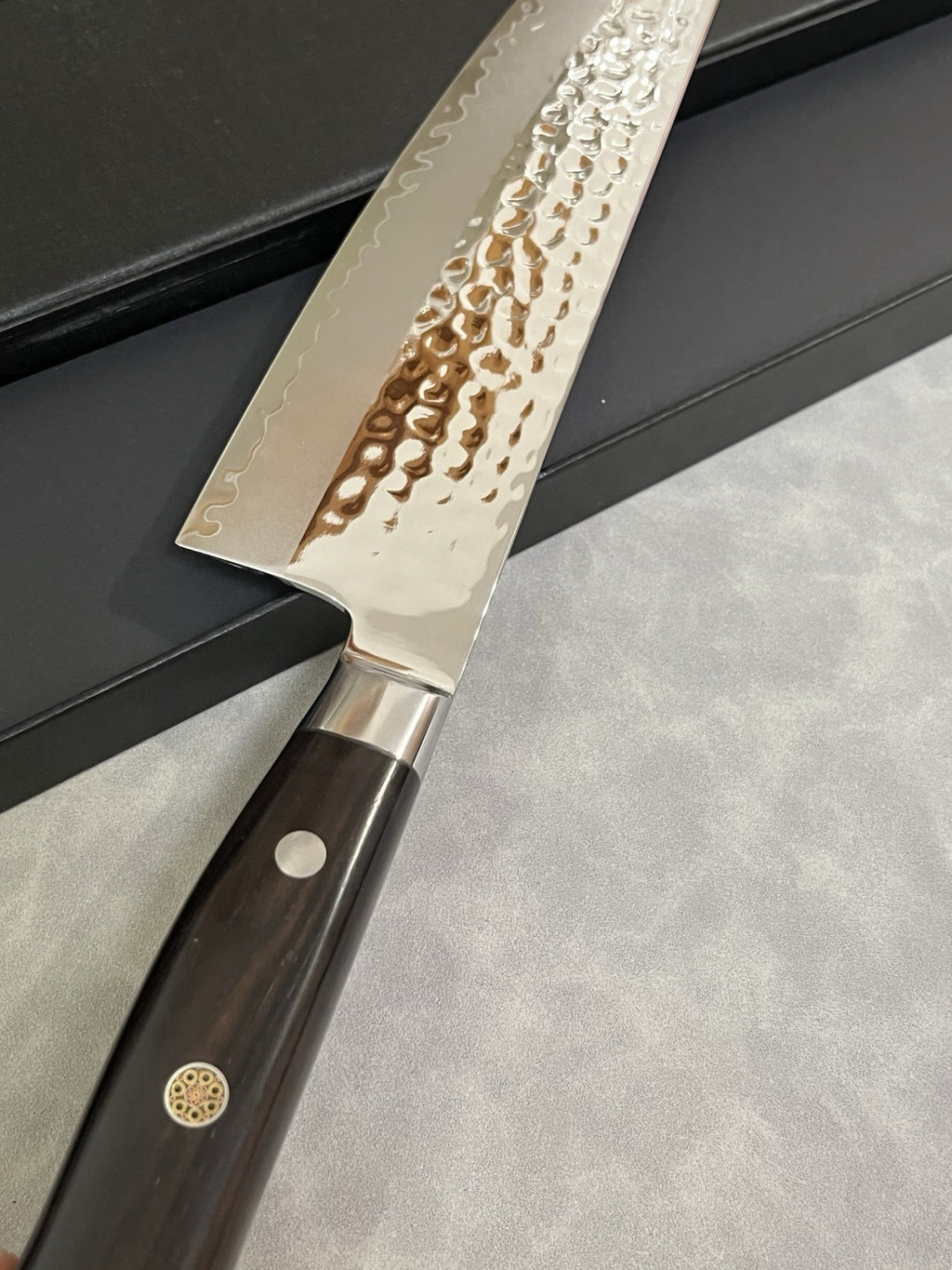 240mm 9.5in Gyuto Chef Knife Stainless Steel Hammered Tsuchime Ebony Wood Handle