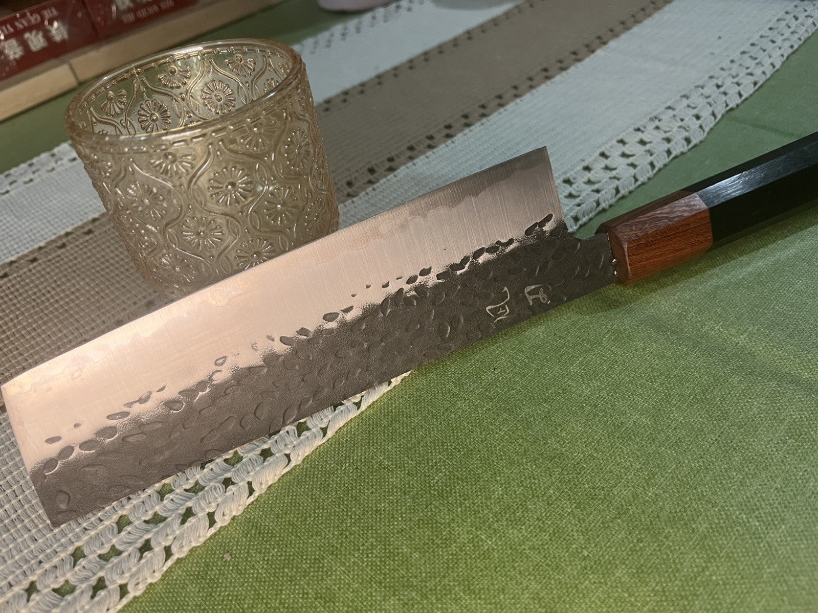 7" Nakiri Knife 9Cr18 Kurouchi Hammered Vegetable Cleaver Octagonal Wood Handle